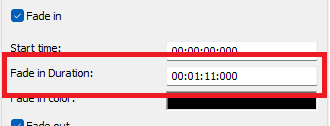 Duration of fade in