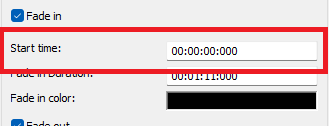 Start time of fade in