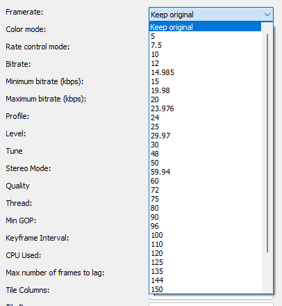 AOM AV1: Framerate setting