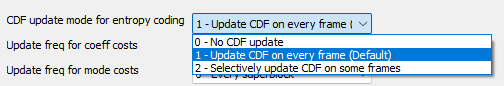 AV1-Codec CDF update mode for entropy coding Setting