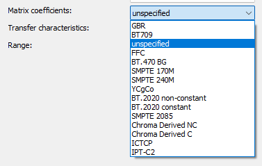 AV1-Codec Matrix coefficients Setting