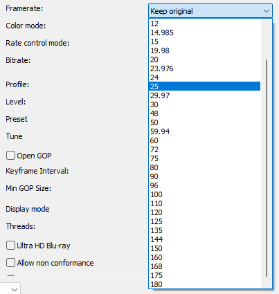 H.265 Codec: Framerate setting
