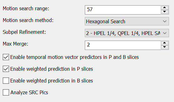 Motion estimation Settings