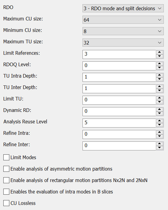 H.265 Codec Analysis Settings