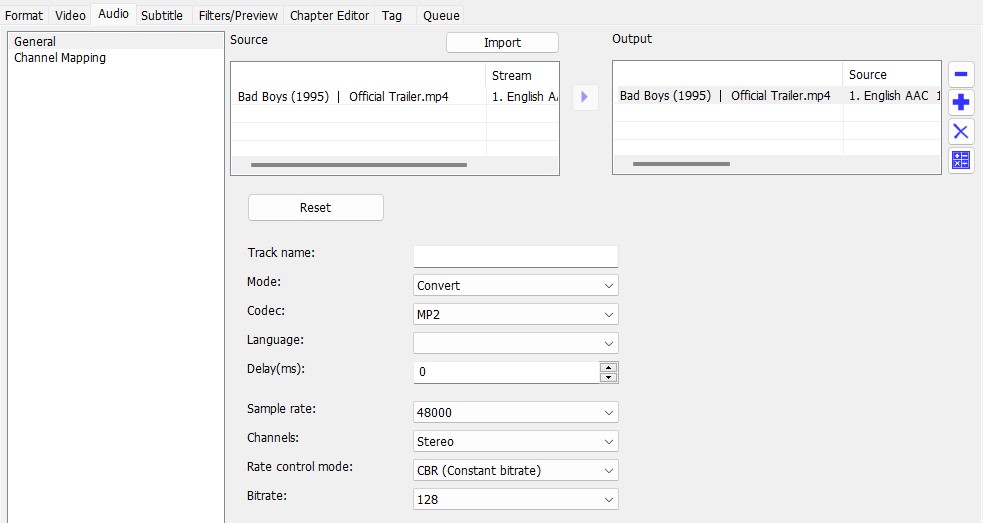 audio setting tab