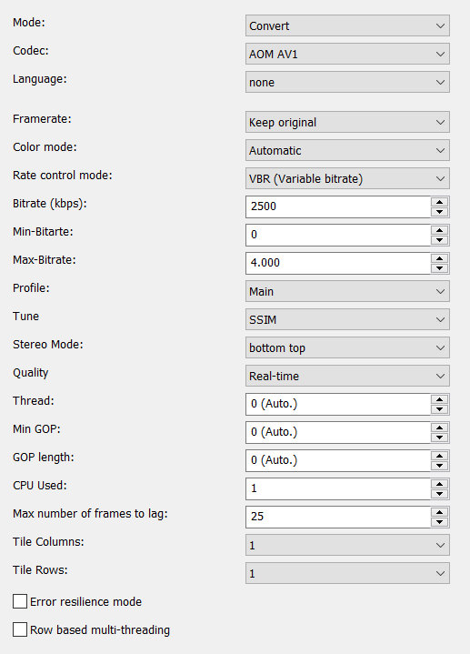 AV1-Codec settings