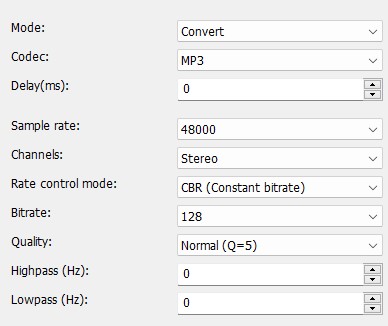MP3 - Codec settings