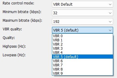 Rate control mode VBR Default