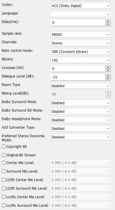 AC3 - Codec settings