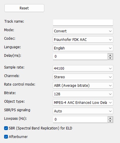 FDK AAC - Codec settings