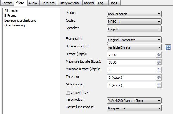 video codec settings