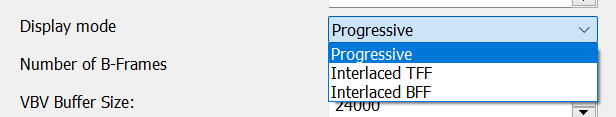 Nvidia NVENC H.264 Codec: Display mode Settings