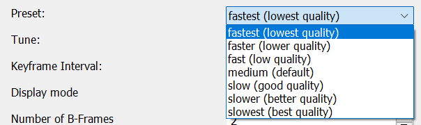 Nvidia NVENC H.264 Codec: Preset Settings
