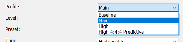Nvidia NVENC H.264 Codec: Profile Settings