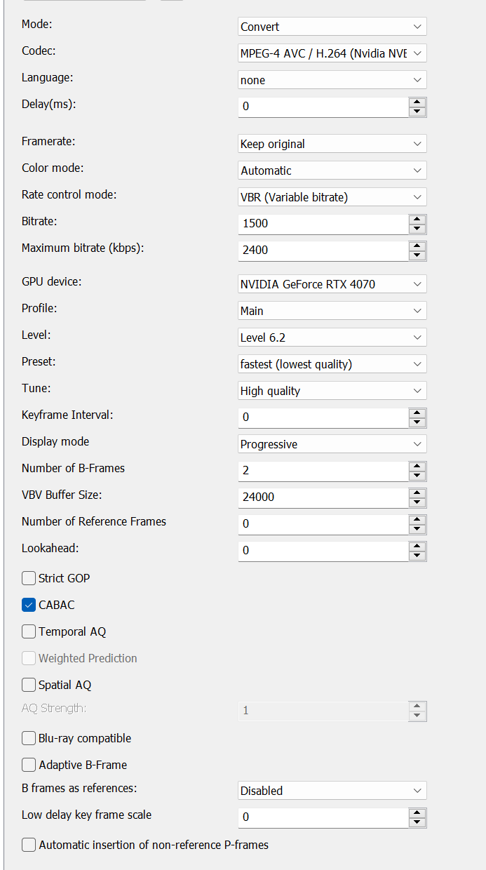 Nvidia NVENC H.264 settings