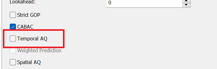 Nvidia NVENC H.264: Temporal AQ 