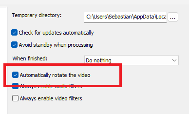 XMedia Recode: Automatically rotate the video