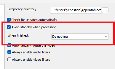 XMedia Recode: Avoid standby whenn processing
