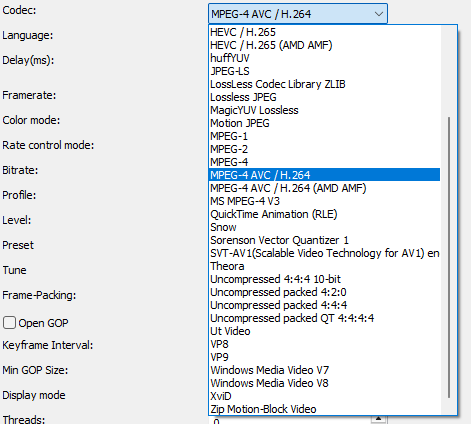 video codec list
