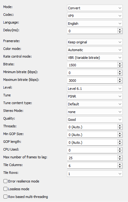 VP9-Codec settings