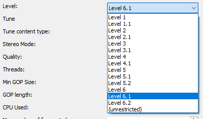 VP9 Level Setting