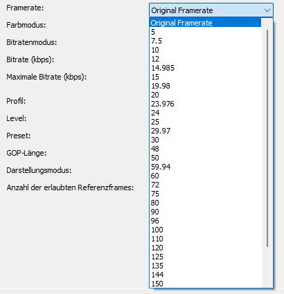 AMD AMF H.265-Codec Framerate Einstellungen