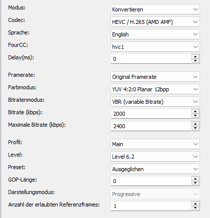AMD AMF H.265-Codec-Einstellungen