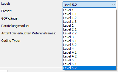 AMD AMF H.264-Codec Level Einstellungen