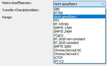 AV1-Codec Matrix-Koeffizienten Einstellungen