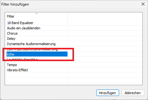 Echo Filter hinzufügen