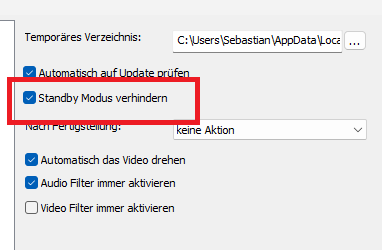 Einstellen: Standby Modus verhindern