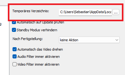 Einstellen: Temporäres Verzeichnis