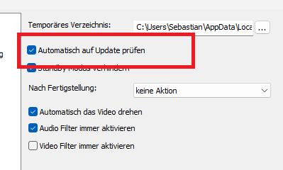Einstellen: Automatisch auf Update prüfen