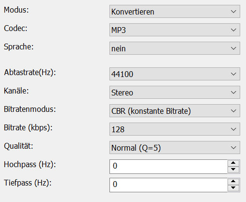 MP3 Codec Einstellungen