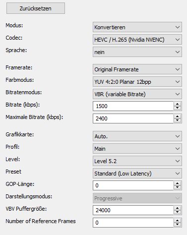 Nvidia NVENC H.265 Codec Einstellungen