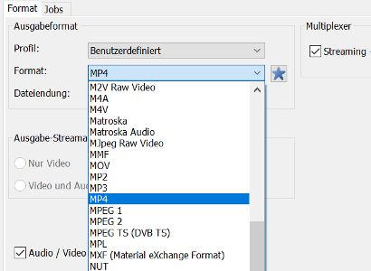Auswählen des Ausgabeformats