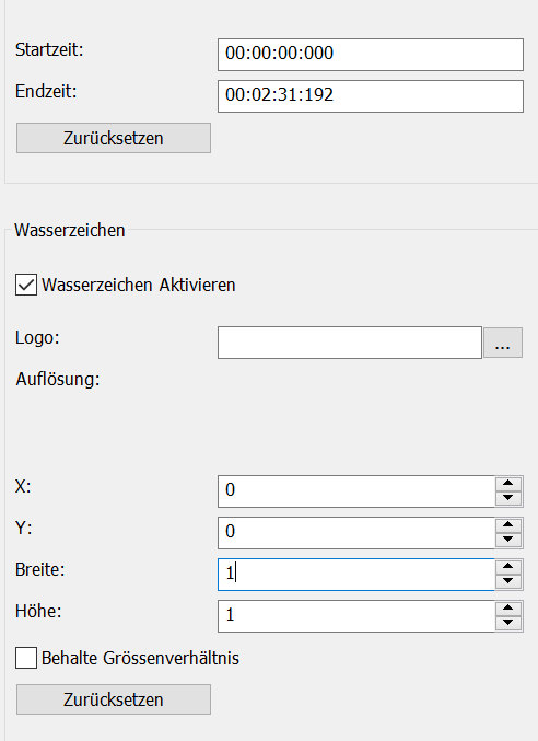 XMedia Recode: Wasserzeichen Filter Einstellungen