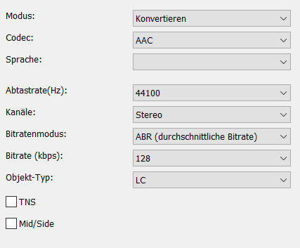AAC Codec Einstellungen