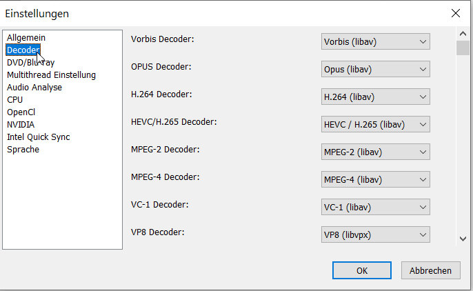Intel Quick Sync Decoder einstellen