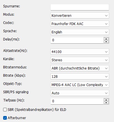 FDK AAC Codec Einstellungen