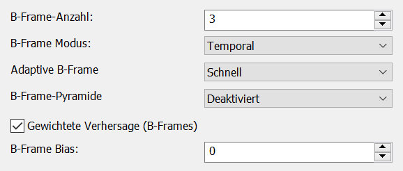 H.264 - Codec: B-Frame Einstellungen