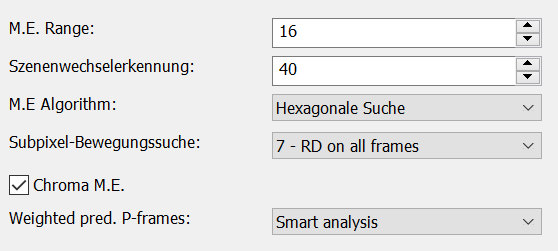 H.264 Codec: Bewegungsschätzung Einstellungen