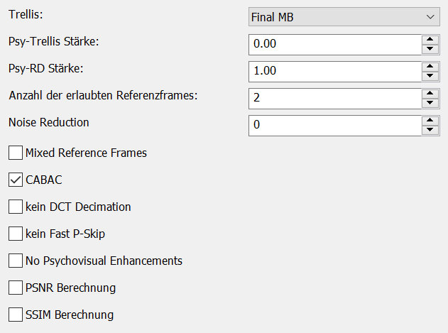 H.264 Codec Extra Einstellung