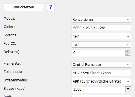 MPEG 4 - Codec Einstellungen