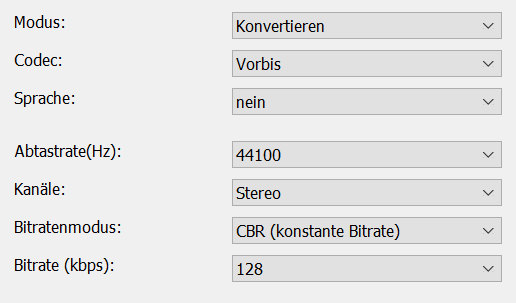 Vorbis Codec Einstellungen