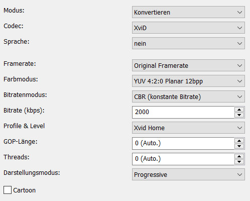 XviD Codec Einstellungen