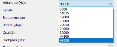 MP3 Codec: Abtastrate festlegen