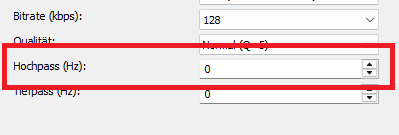 MP3 Codec: Hochpass festlegen