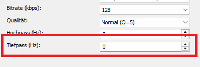 MP3 Codec: Tiefpass festlegen