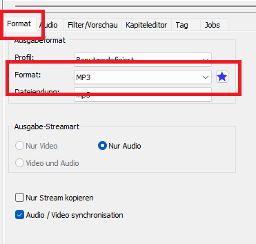 MP3 Format auswählen